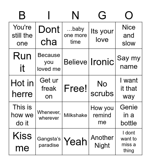Songo Bingo Card