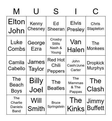 Music Bingo #201 Places) Bingo Card
