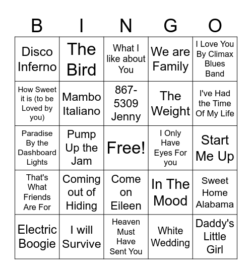 80s Wedding Favorites Bingo Card