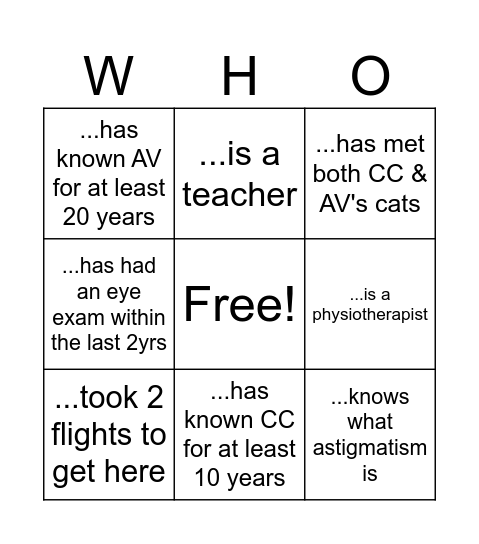 Name:_____________________ Bingo Card