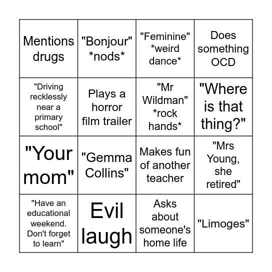Renners Bingo Card