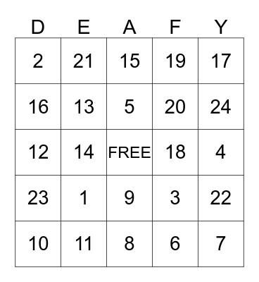 American Deaf Bingo Card