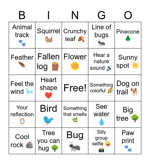 Group Hike Bingo Card
