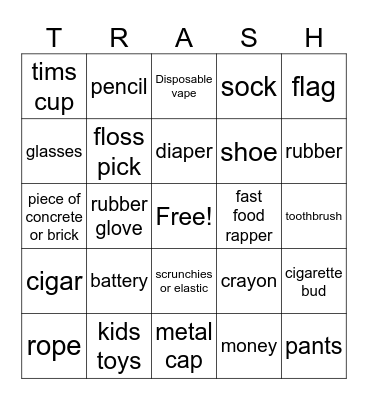 Trash pick up bingo Card