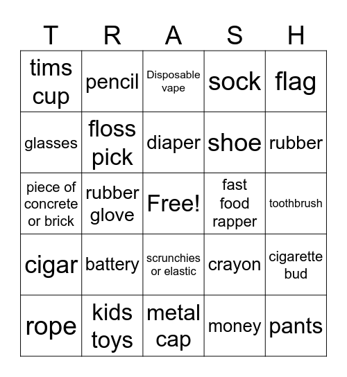 Trash pick up bingo Card