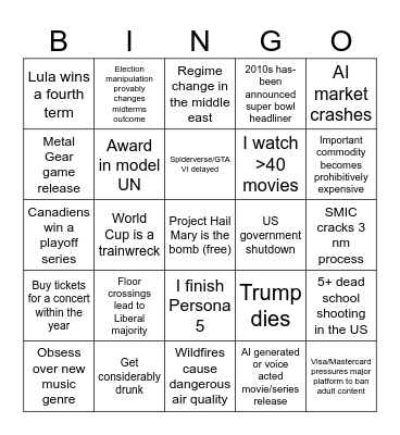 2026 Bingo Card Bingo Card