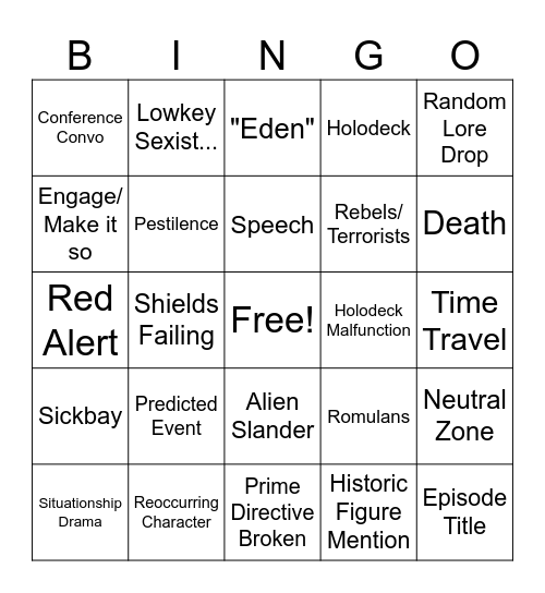 STAR TREK TNG Bingo Card