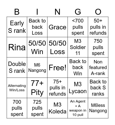 NANGONG YU PULLS!!! Bingo Card