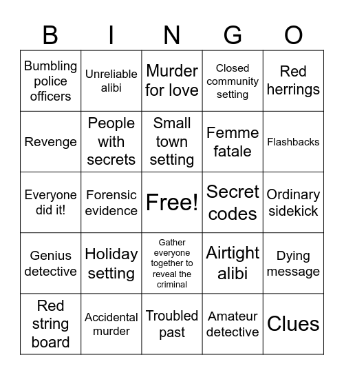 Crime Genre Bingo Card