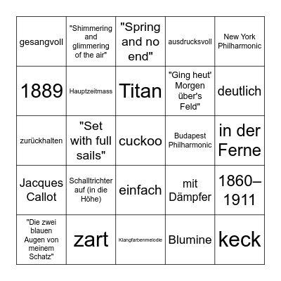 MAHLER Bingo Card