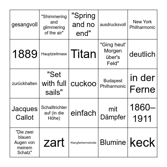 MAHLER Bingo Card