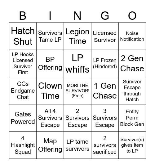 DBD KILLER BINGO Card