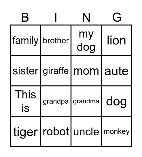 Actiov Verb Bingo Card