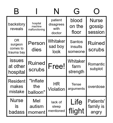 The Pitt Bingo! Bingo Card