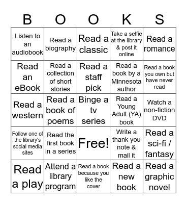 2017 Winter Reading Program Bingo Card