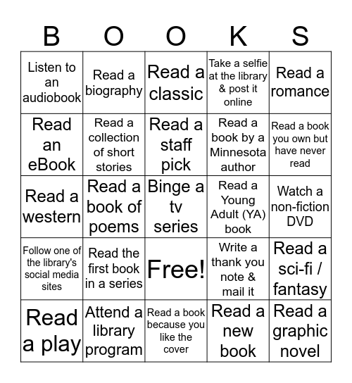2017 Winter Reading Program Bingo Card