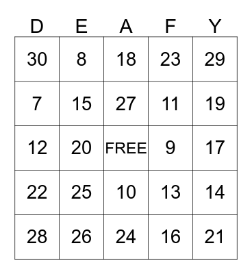 American Deaf Bingo Card
