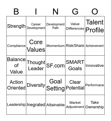 RM Acadamy Bingo Card