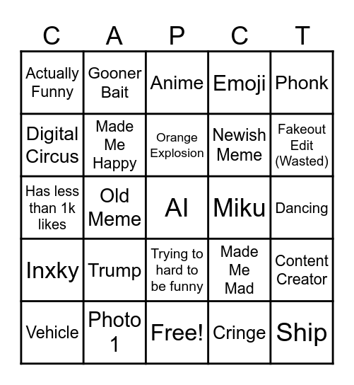 CapCut Bingo Card