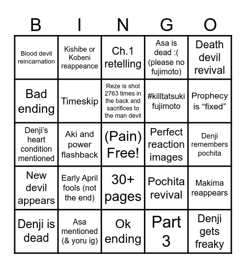 Man chapter 232 bingo!! Bingo Card