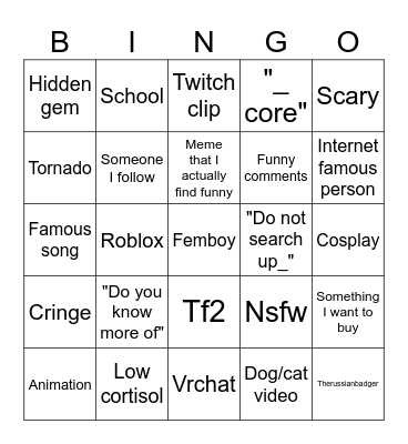 Tiktok bingo Card