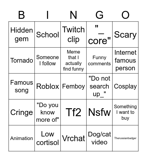 Tiktok bingo Card