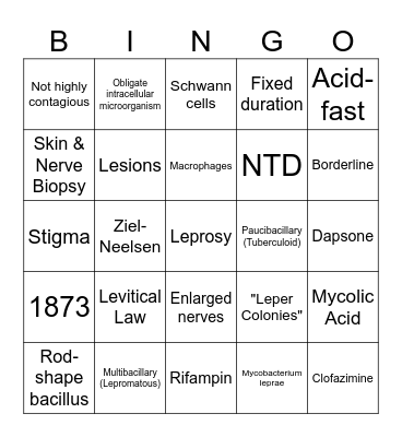 Leprosy Bingo Card