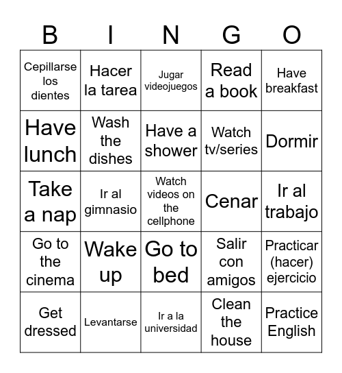 Daily routine Bingo Card