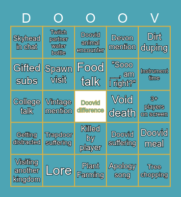 Doovid stream bingo Card