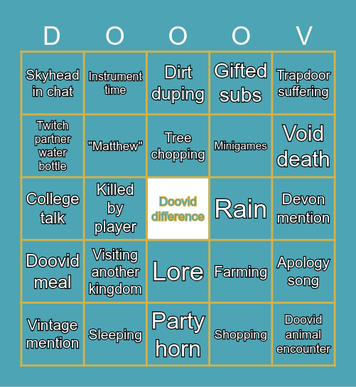 Doovid stream bingo Card