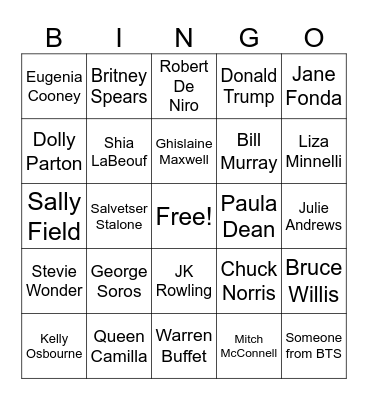 Celebrity Death Bingo 2026 Bingo Card