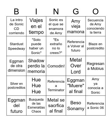 Sonic 4 Bingo Card