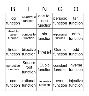 functions Bingo Card
