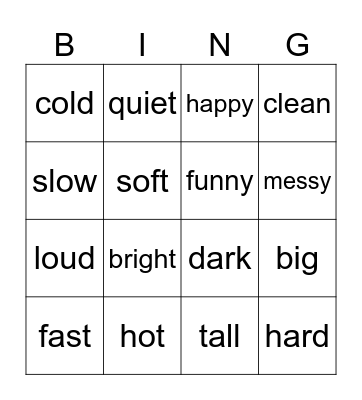 Adjectives Bingo! Bingo Card