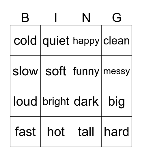 Adjectives Bingo! Bingo Card