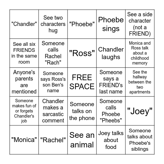 FRIENDS BINGO Card