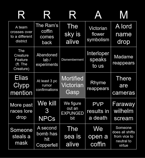 Ram Race Chapter 2 Bingo Card