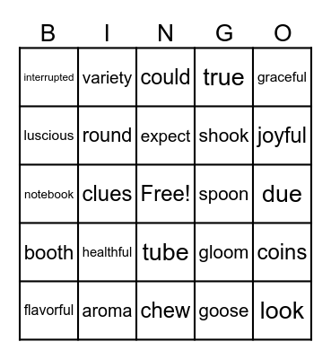 Spelling Practice Bingo Card