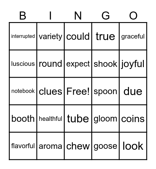 Spelling Practice Bingo Card