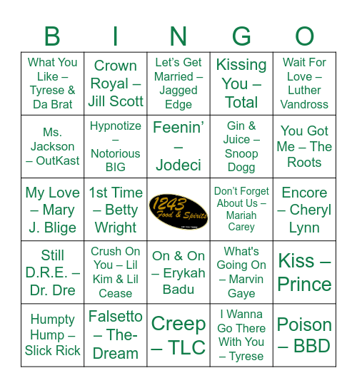 R&B and HipHop Bingo Card