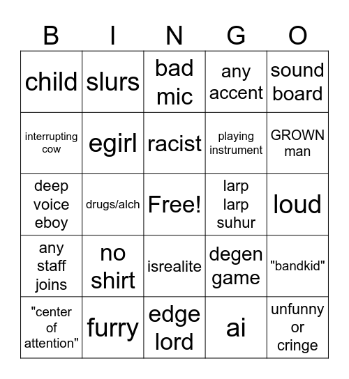 tgf Bingo Card