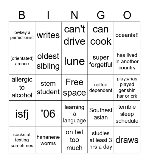 How similar are you to strawwy Bingo Card