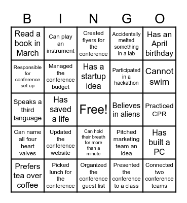 BME Conference Murder Mystery! Bingo Card