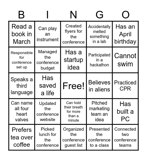BME Conference Murder Mystery! Bingo Card