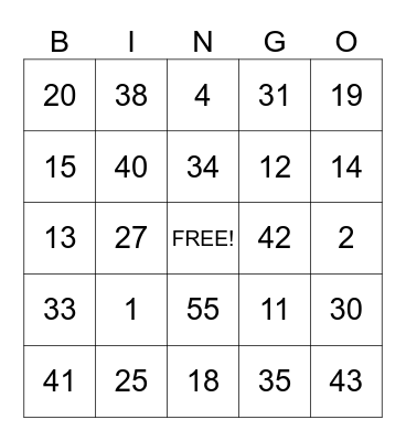 Los Numeros en Espanol! Bingo Card