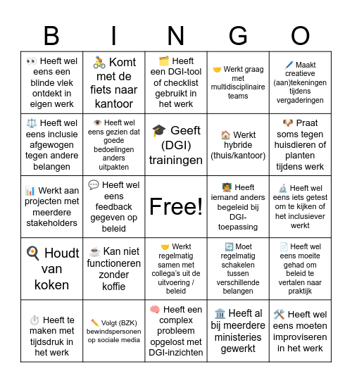 Kennismaking DGDOO & DGI Bingo Card