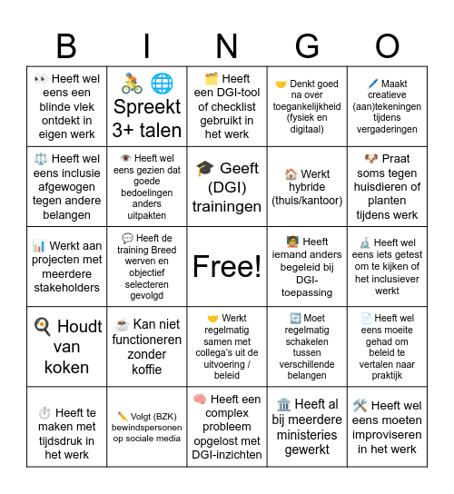 Kennismaking DGDOO & DGI Bingo Card