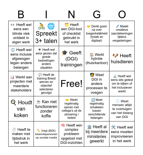Kennismaking DGDOO & DGI Bingo Card