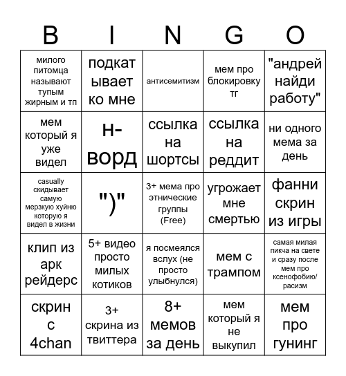 выиграю закажу себе бк Bingo Card