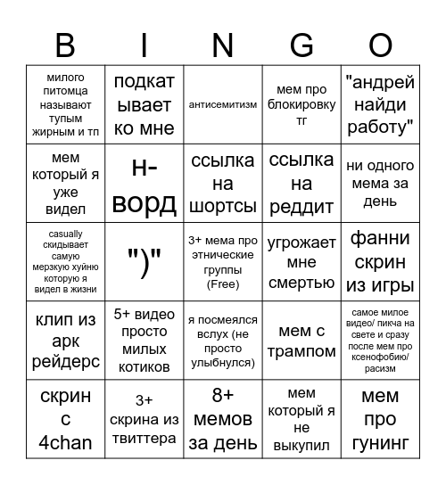 выиграю закажу себе бк Bingo Card